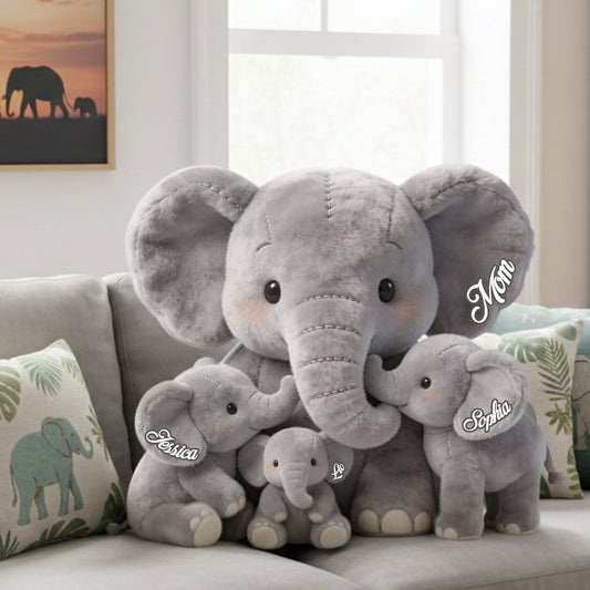 Mama Elefant – Personalisiertes Kissen in Form einer Elefantenmutter aus Kunstfell