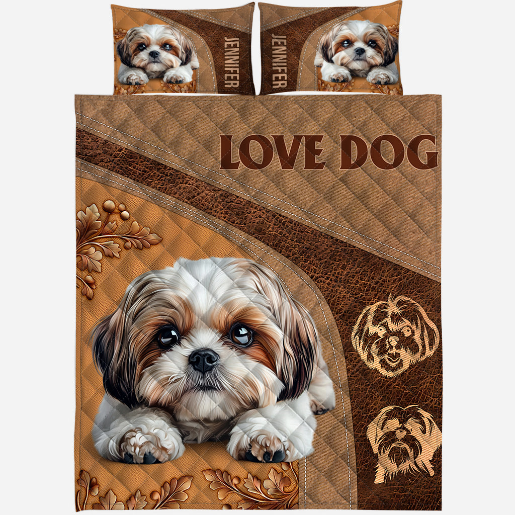 Ensemble de couette personnalisé pour chien Shih Tzu endormi