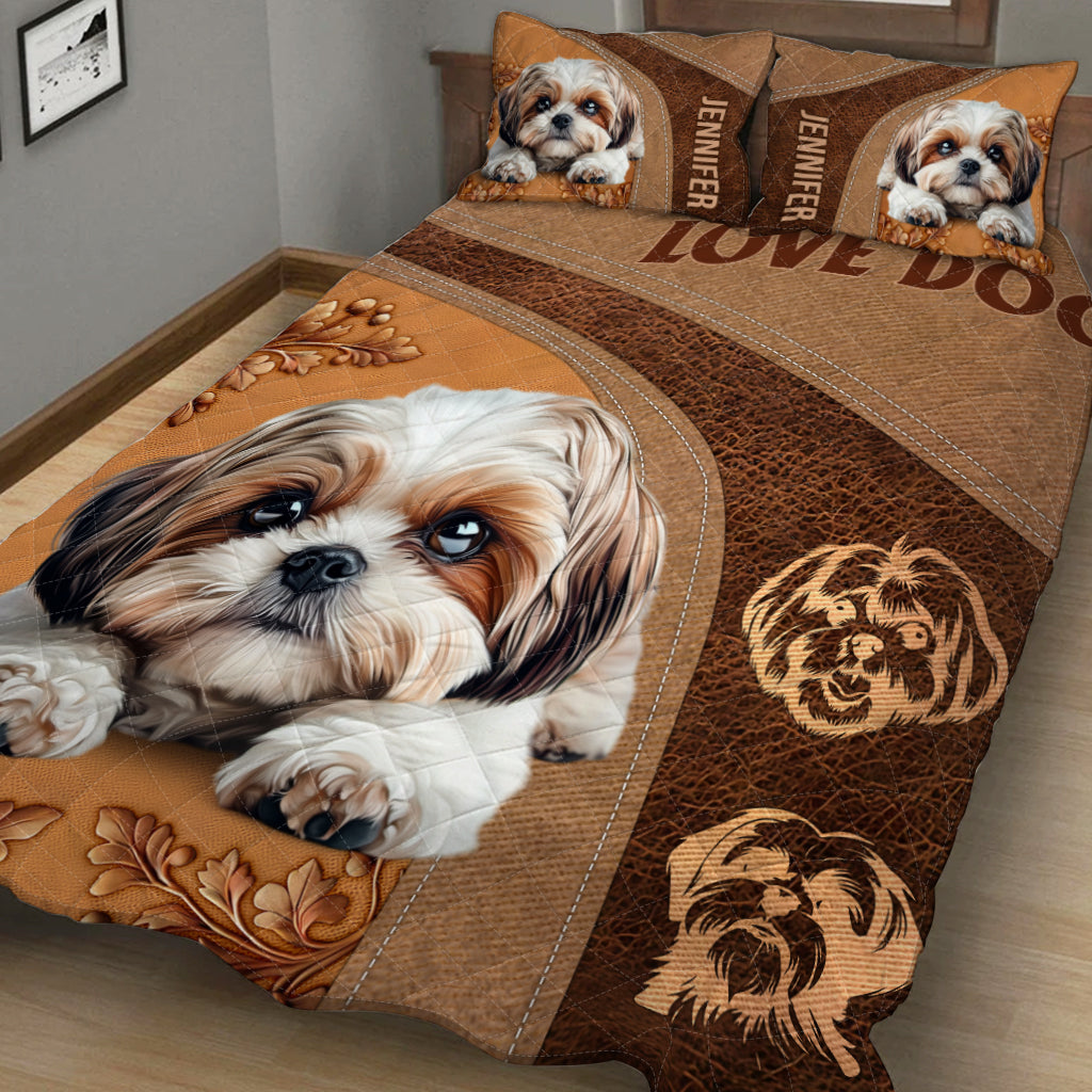 Ensemble de couette personnalisé pour chien Shih Tzu endormi