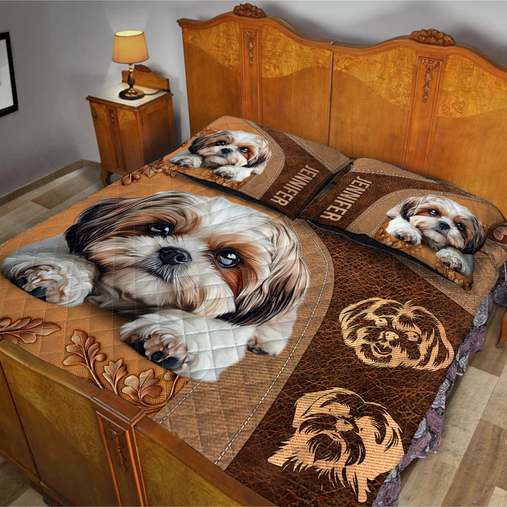 Ensemble de couette personnalisé pour chien Shih Tzu endormi