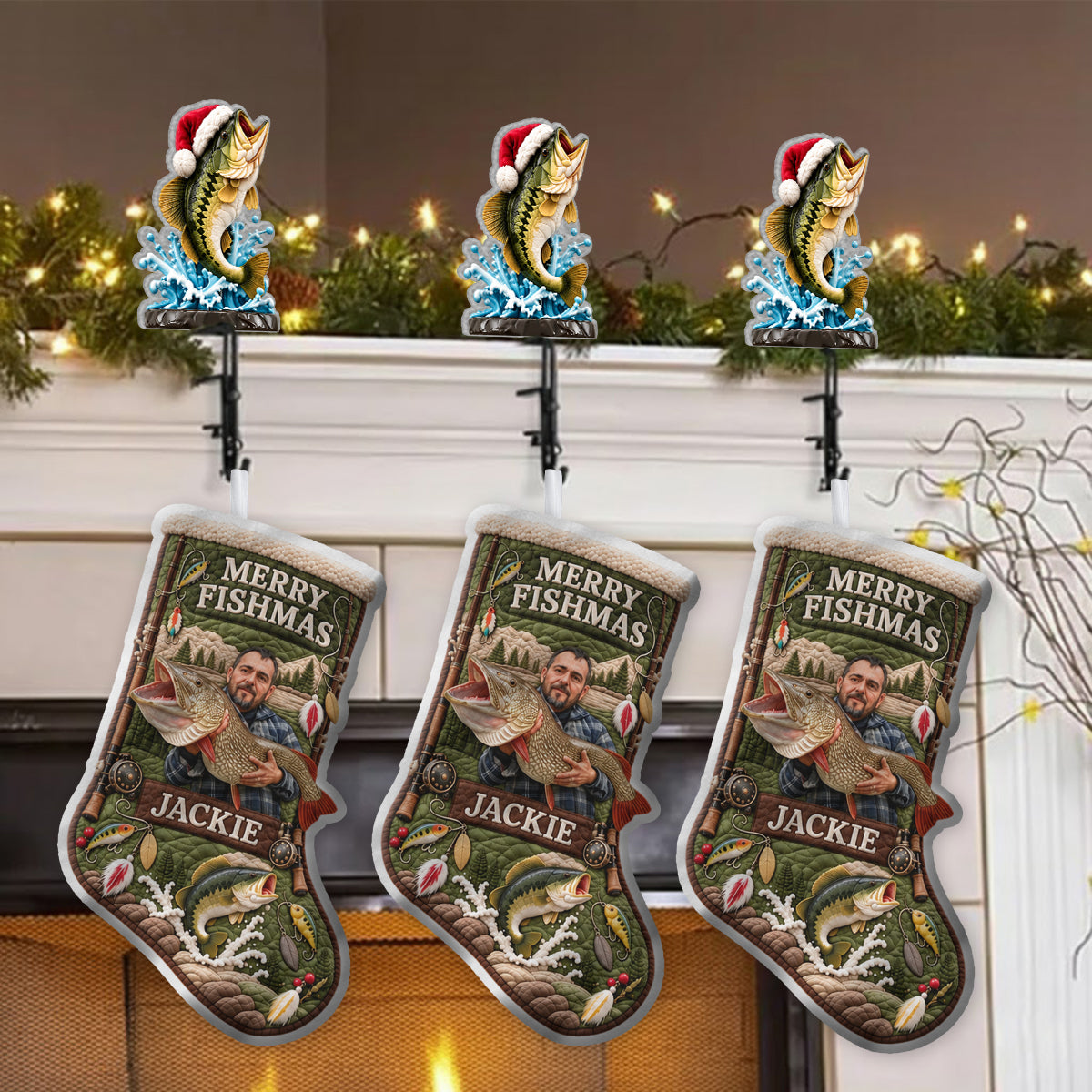 Frohe Fischmas Weihnachtsgeschenk für Angelliebhaber - Personalisierte Weihnachtsstrumpf mit Hänger