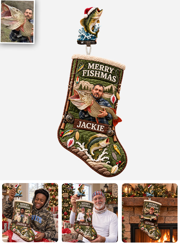 Frohe Fischmas Weihnachtsgeschenk für Angelliebhaber - Personalisierte Weihnachtsstrumpf mit Hänger