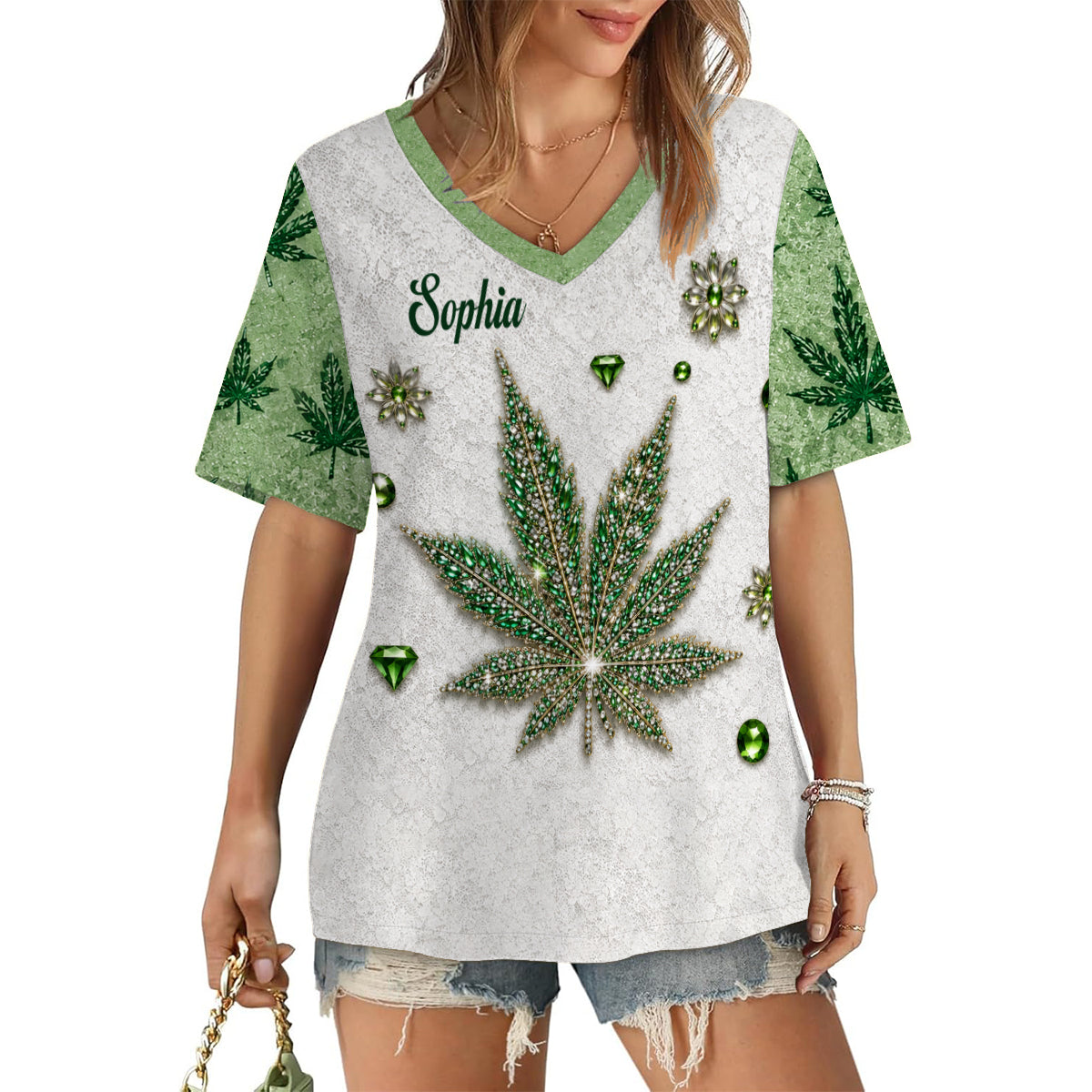 Stoner Girl - Personalized Weed Fully Printed V-Neck T-Shirt