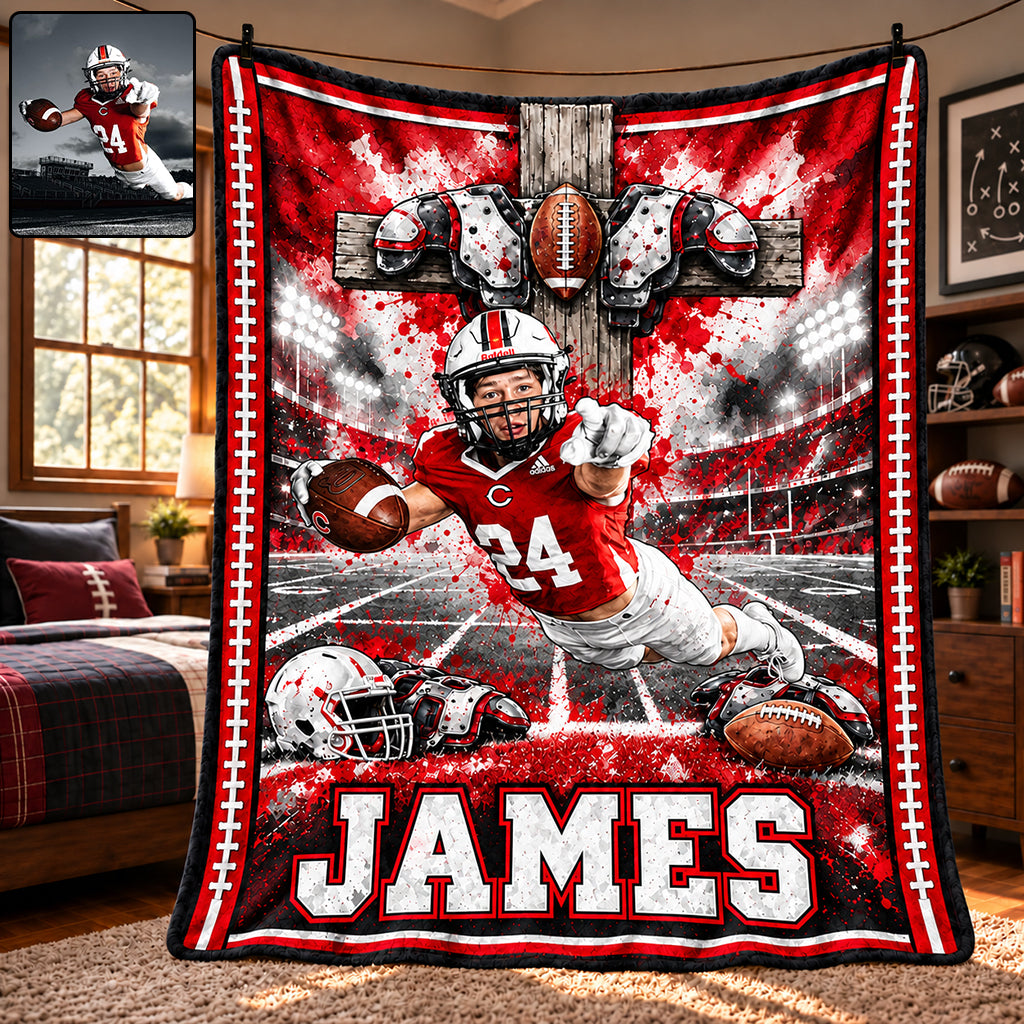 Love God, Play Football - Personalized Football Blanket