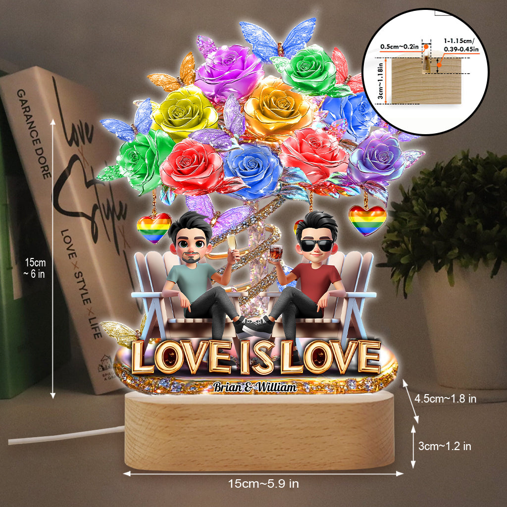 L'amour est l'amour - Plaque lumineuse personnalisée en forme de symbole de soutien LGBT