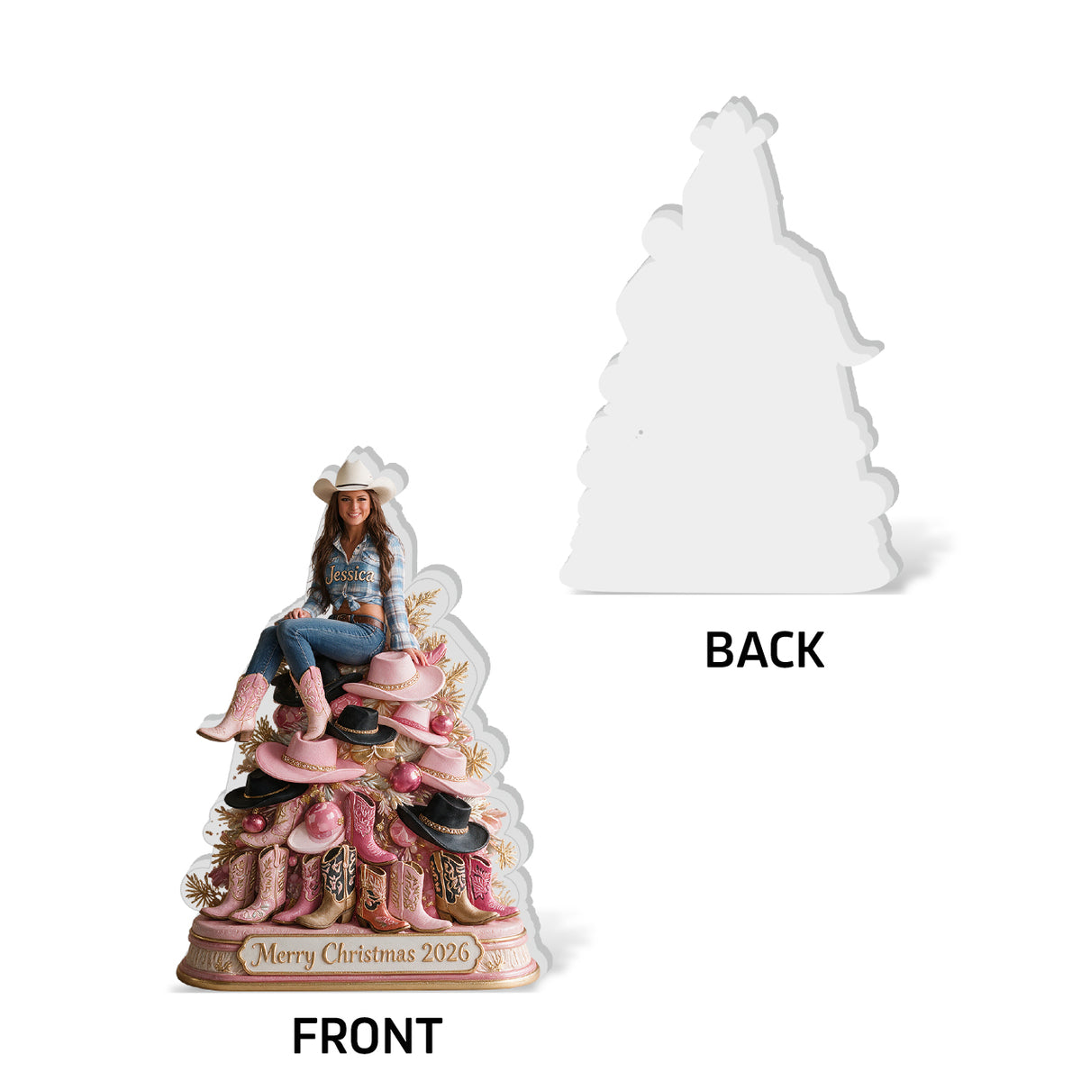 Frohe Weihnachten - Personalisierte Cowgirl 3D-Plakette