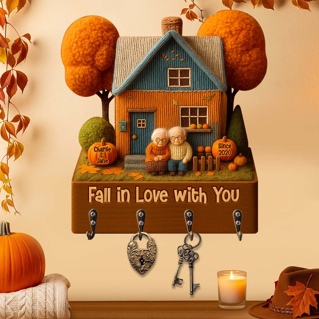 Fall In Love With You - Personalized Couple Custom Shaped Hanging Rack