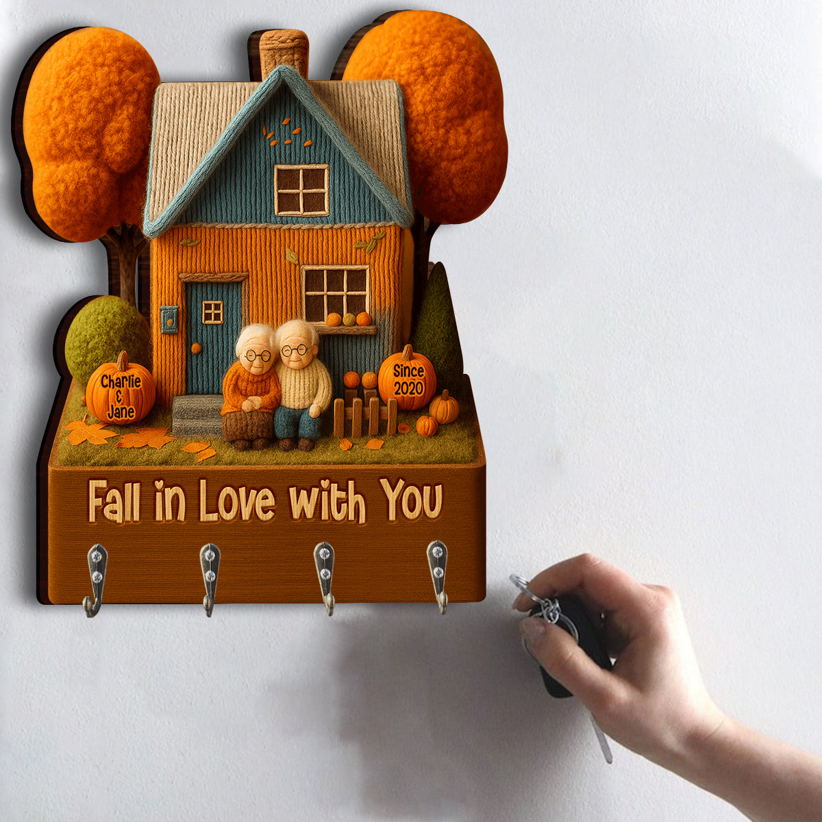 Fall In Love With You - Personalized Couple Custom Shaped Hanging Rack