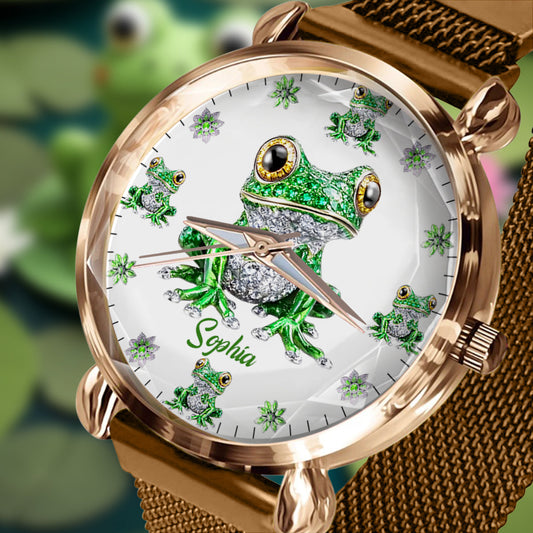 Montre-bracelet personnalisée pour femme « Love Frogs » - Motif grenouille
