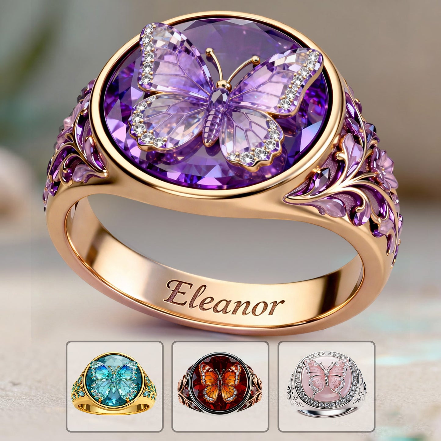 Bague chevalière papillon personnalisée Love Butterfly