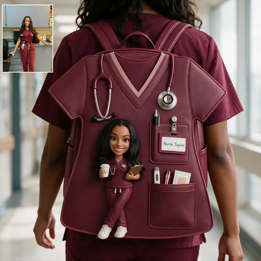 Personalisierter Rucksack für Krankenschwestern, individuell aus jedem Foto - Anpassbarer Rucksack mit Lederpatch