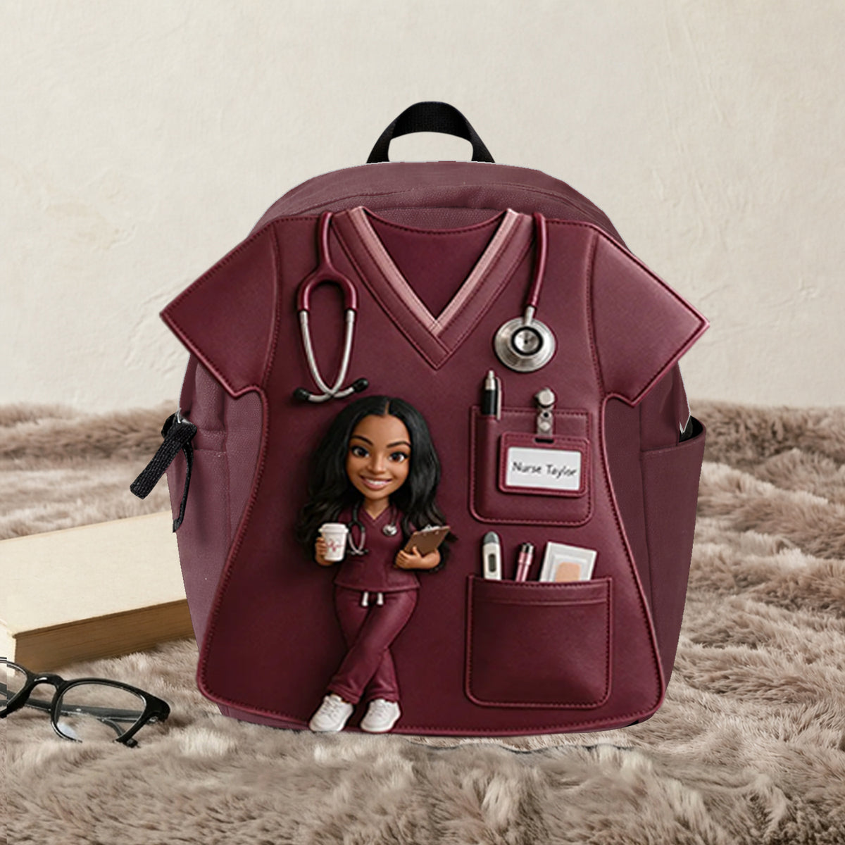 Custom Backpack For Nurse, Custom From Any Photo - Personalized Nurse Changeable Leather Patch Backpack