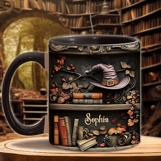 Hat And Books - Personalized Witch Accent Mug