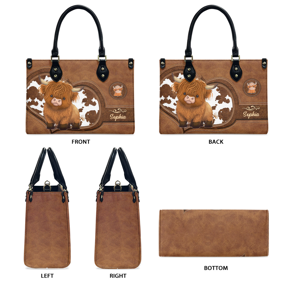 Niedliche Hochlandkuh – Personalisierte Handtasche aus Hochlandrindleder