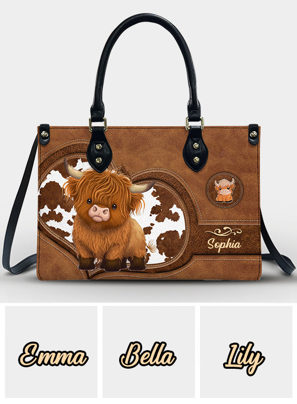 Niedliche Hochlandkuh – Personalisierte Handtasche aus Hochlandrindleder