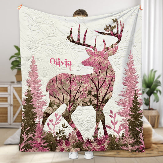 Pink Forest Deer - Wild Beauty Country Girl - Personalized Hunting Blanket