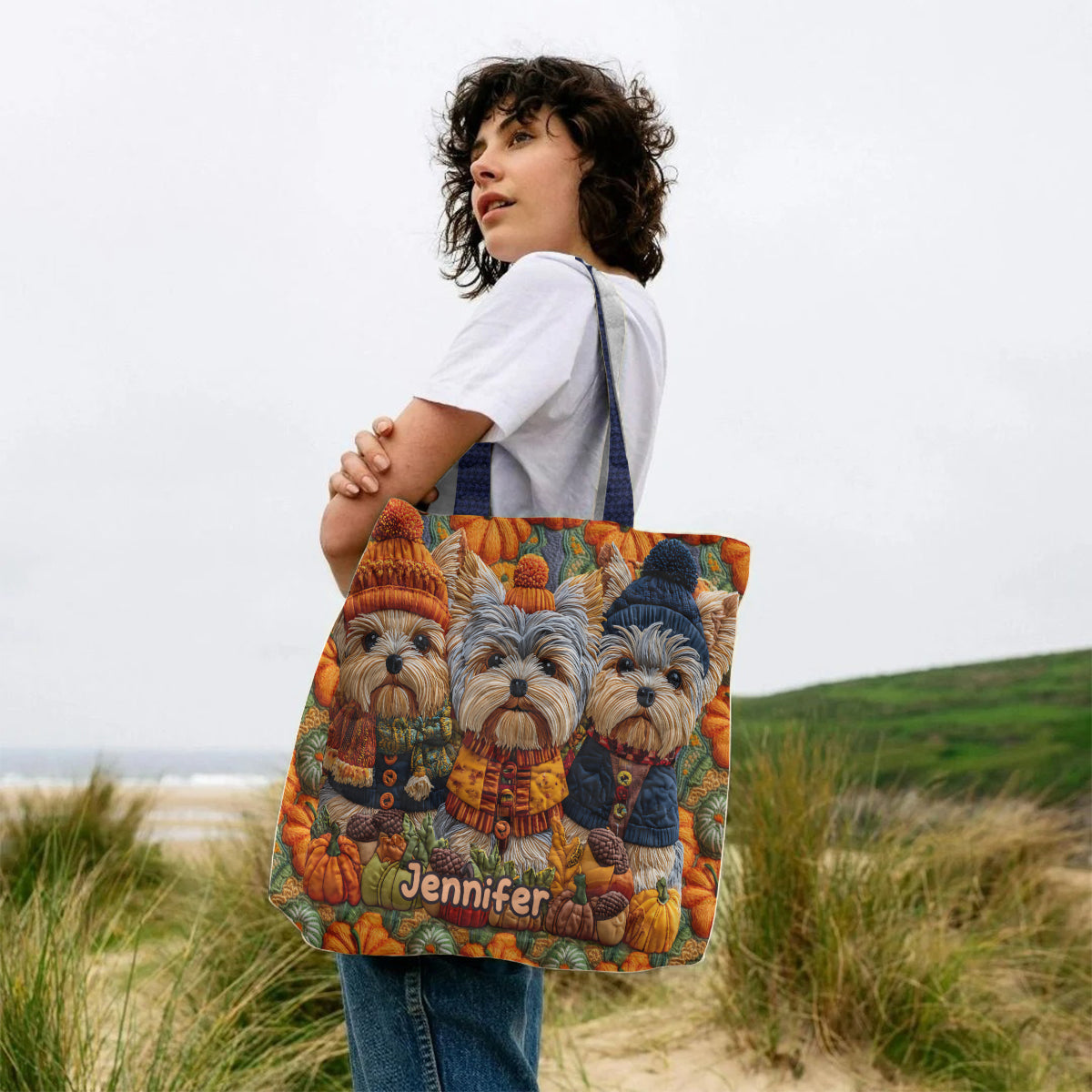 Sac fourre-tout matelassé personnalisé Yorkshire Terriers - Autumn Dog