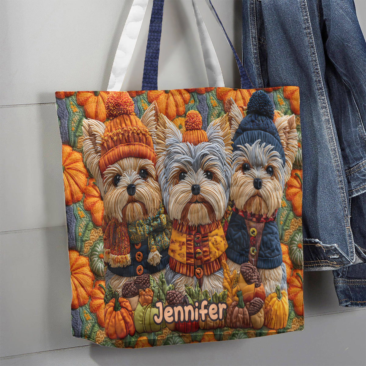 Sac fourre-tout matelassé personnalisé Yorkshire Terriers - Autumn Dog