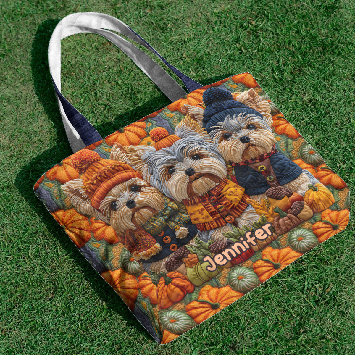 Sac fourre-tout matelassé personnalisé Yorkshire Terriers - Autumn Dog