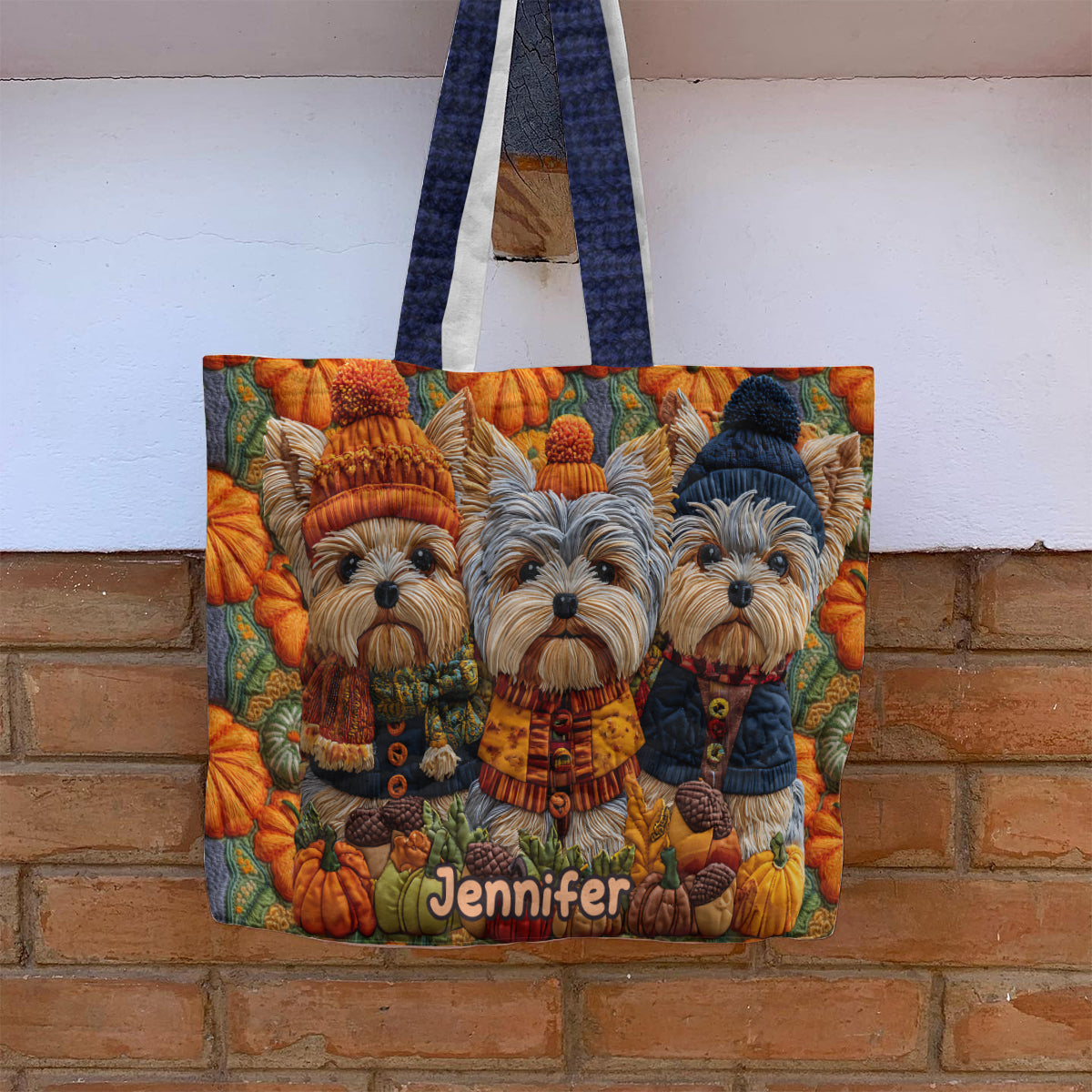 Sac fourre-tout matelassé personnalisé Yorkshire Terriers - Autumn Dog