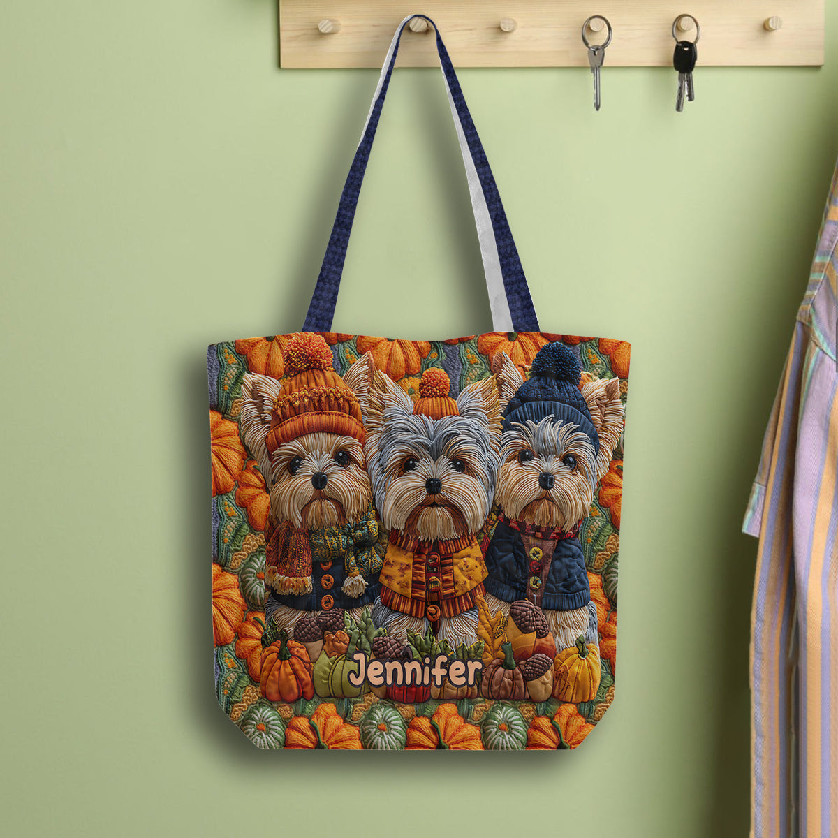 Sac fourre-tout matelassé personnalisé Yorkshire Terriers - Autumn Dog