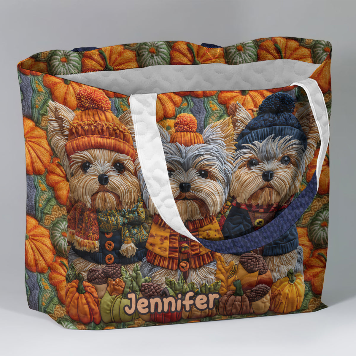Sac fourre-tout matelassé personnalisé Yorkshire Terriers - Autumn Dog