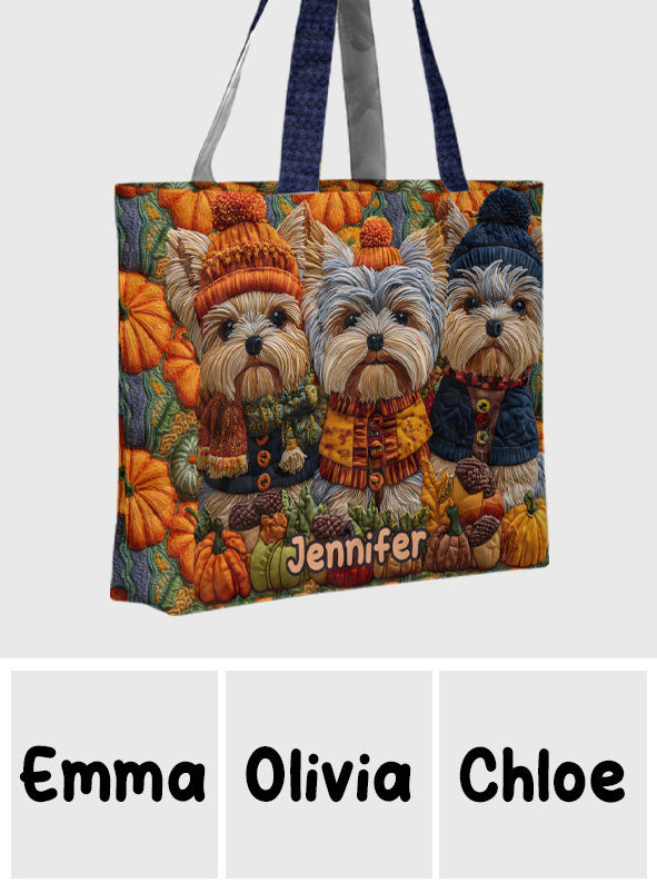 Sac fourre-tout matelassé personnalisé Yorkshire Terriers - Autumn Dog