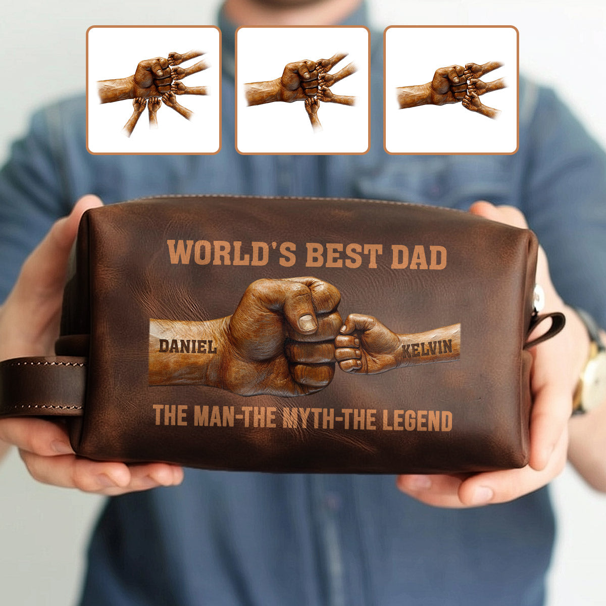 World's Best Dad - Personalized Father Leather Toiletry Bag