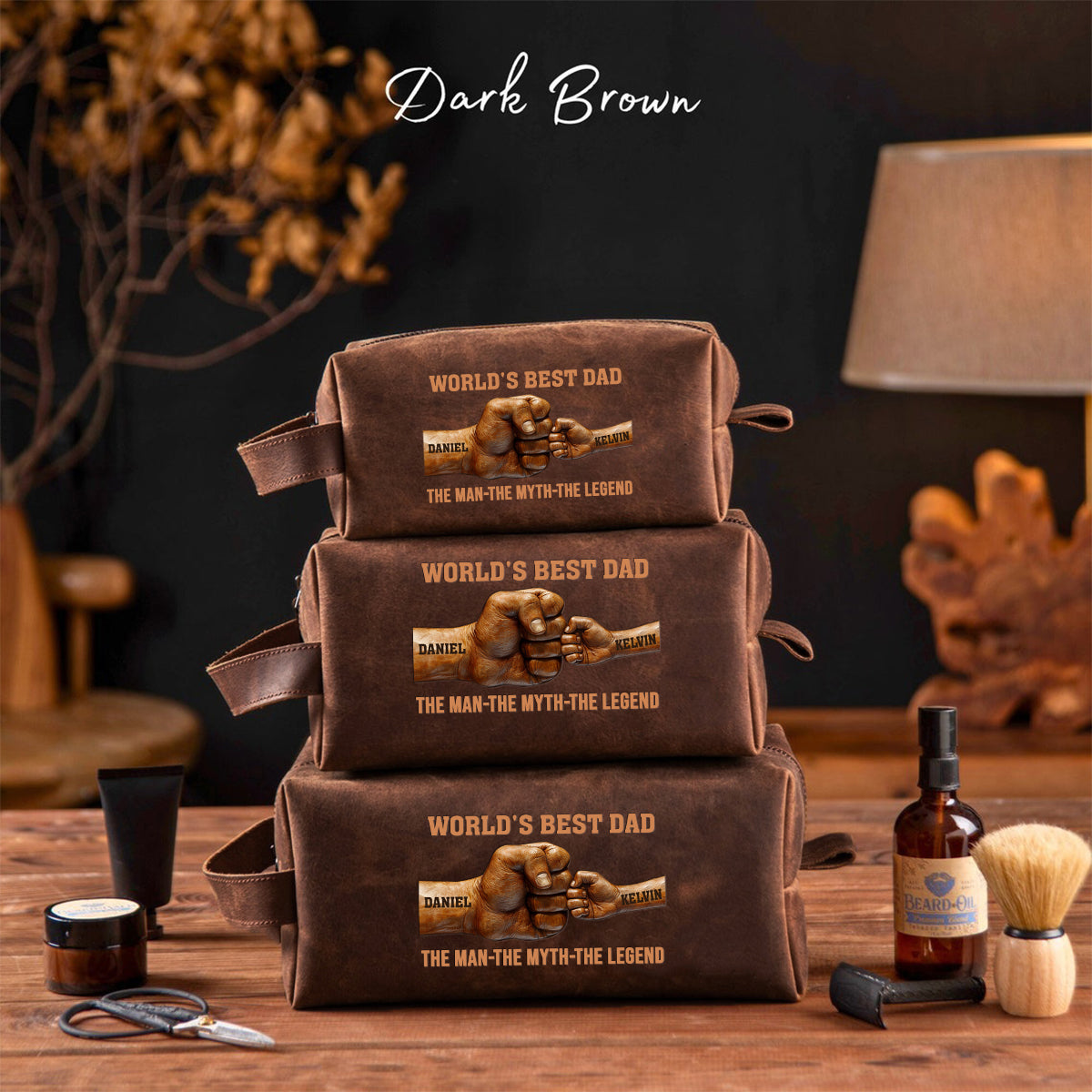 World's Best Dad - Personalized Father Leather Toiletry Bag