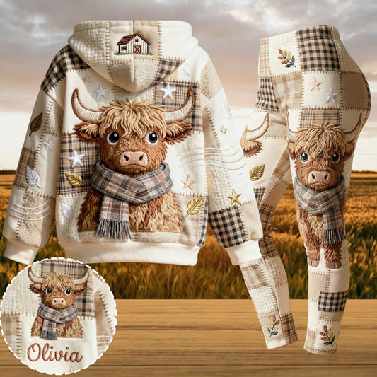 Niedliche Kuh – Personalisierter Hoodie und Leggings mit Hochlandkuh-Motiv