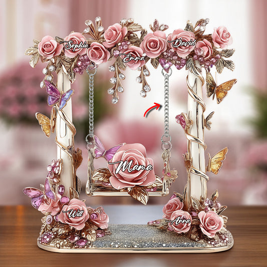 Mom Grandma Garden Flower Swing - Personalized Mother Plaque With Charm