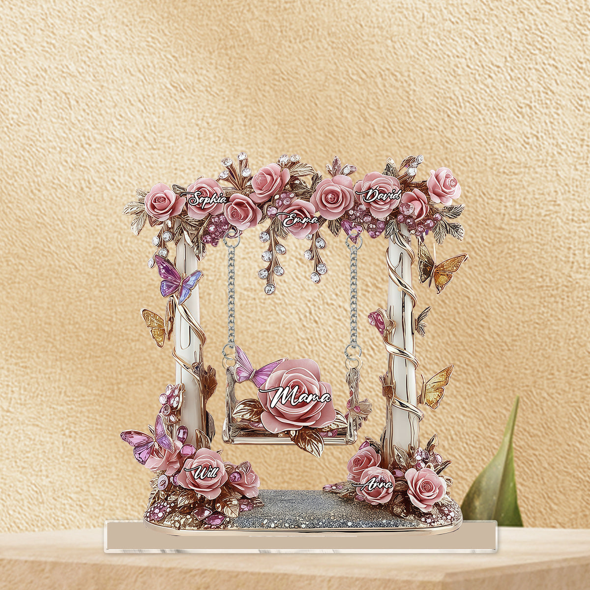 Mom Grandma Garden Flower Swing - Personalized Mother Plaque With Charm