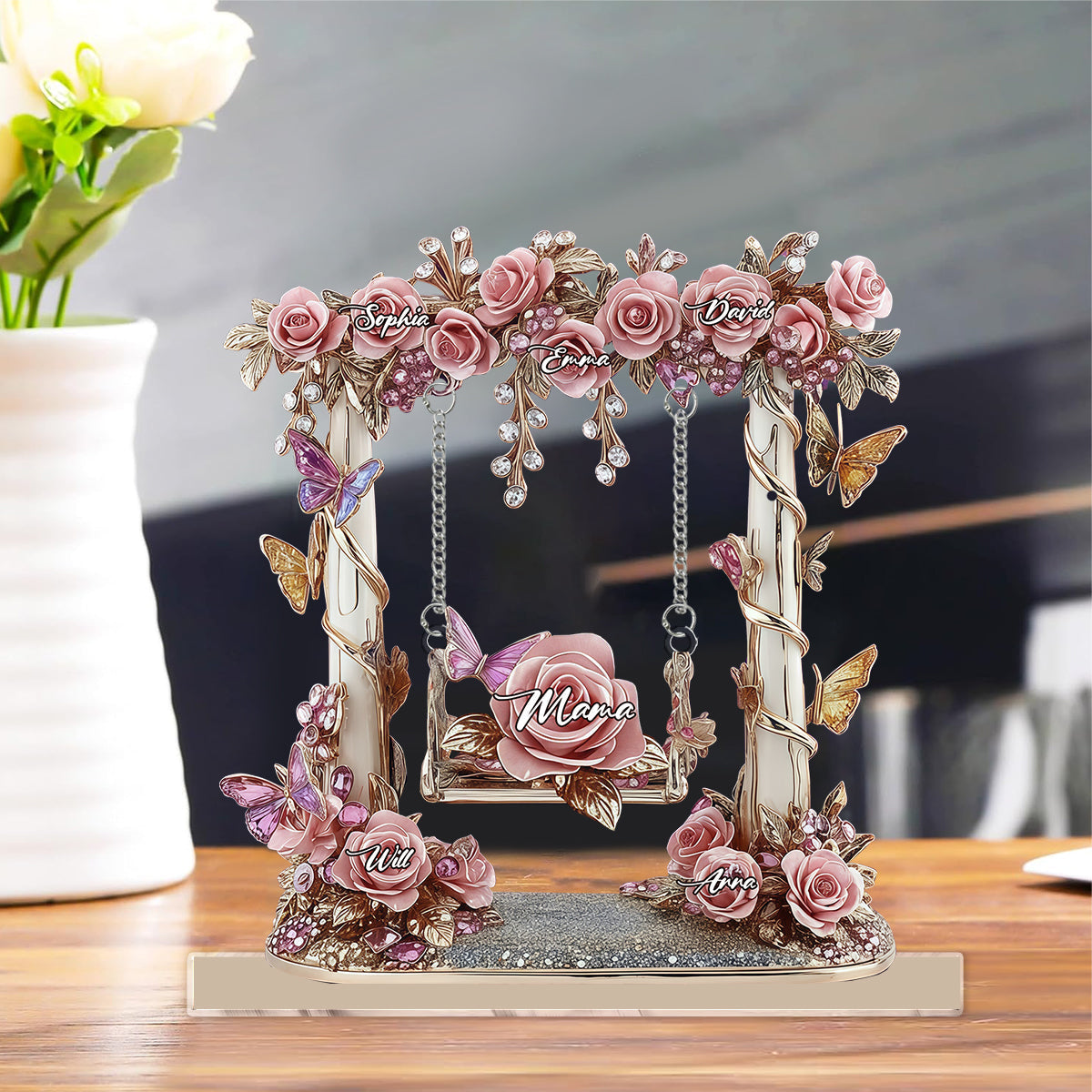 Mom Grandma Garden Flower Swing - Personalized Mother Plaque With Charm