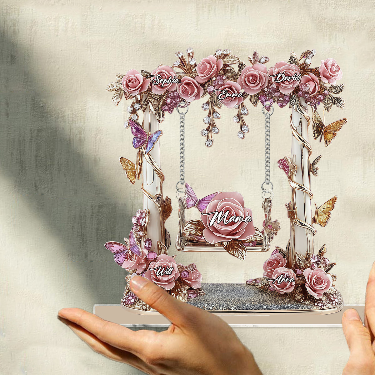 Mom Grandma Garden Flower Swing - Personalized Mother Plaque With Charm