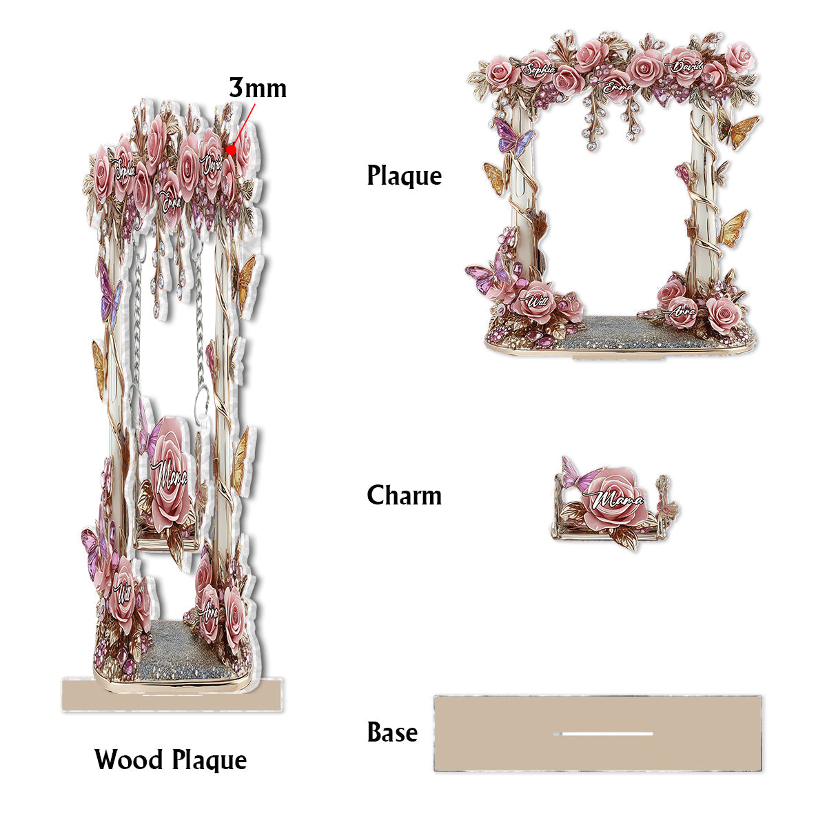 Mom Grandma Garden Flower Swing - Personalized Mother Plaque With Charm