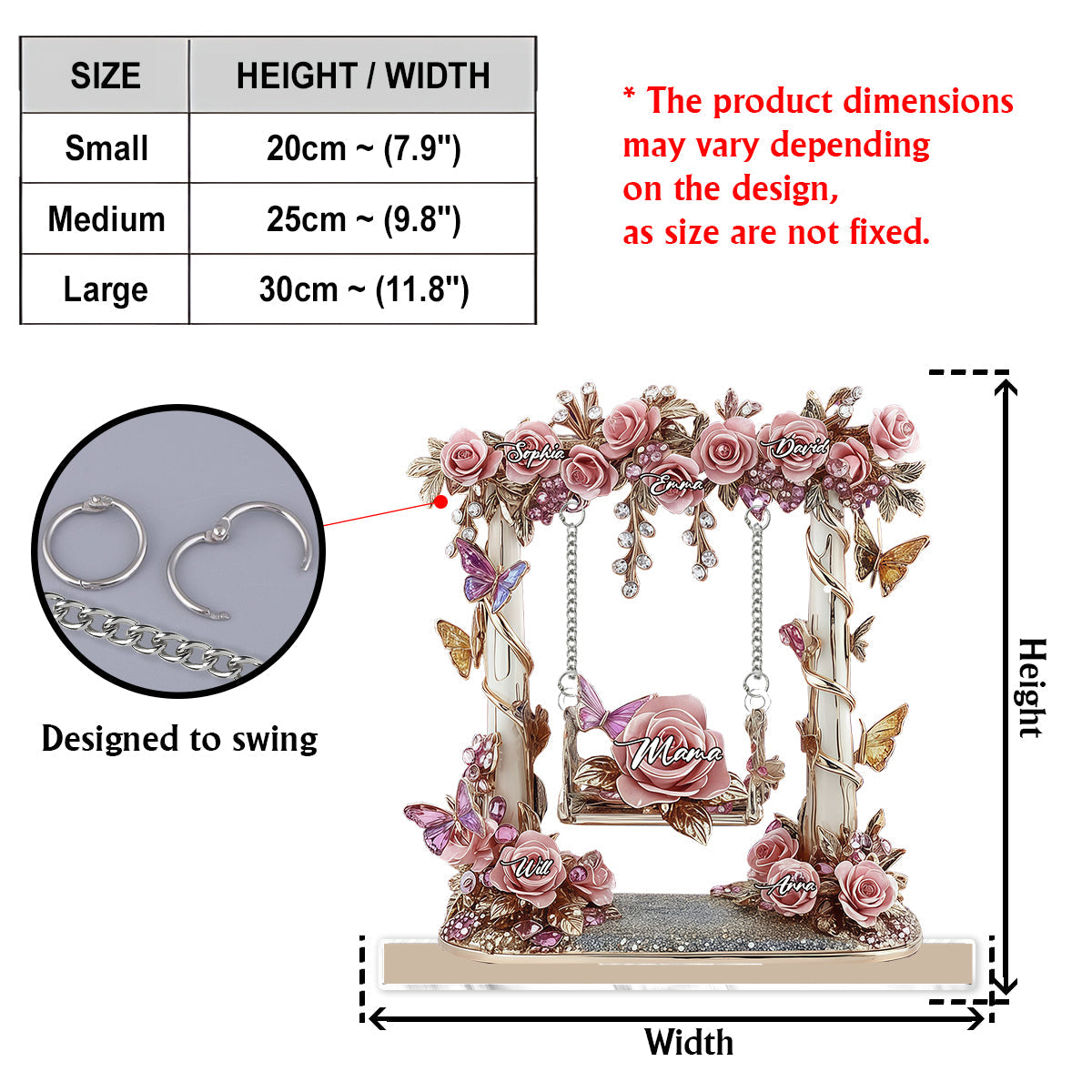 Mom Grandma Garden Flower Swing - Personalized Mother Plaque With Charm