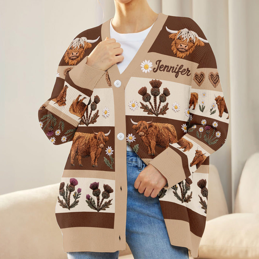Farm Life - Personalized Highland Cow Cardigan Sweater