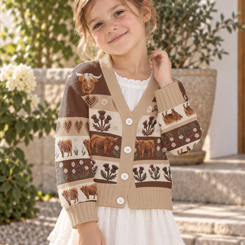 Farm Life - Personalized Highland Cow Cardigan Sweater