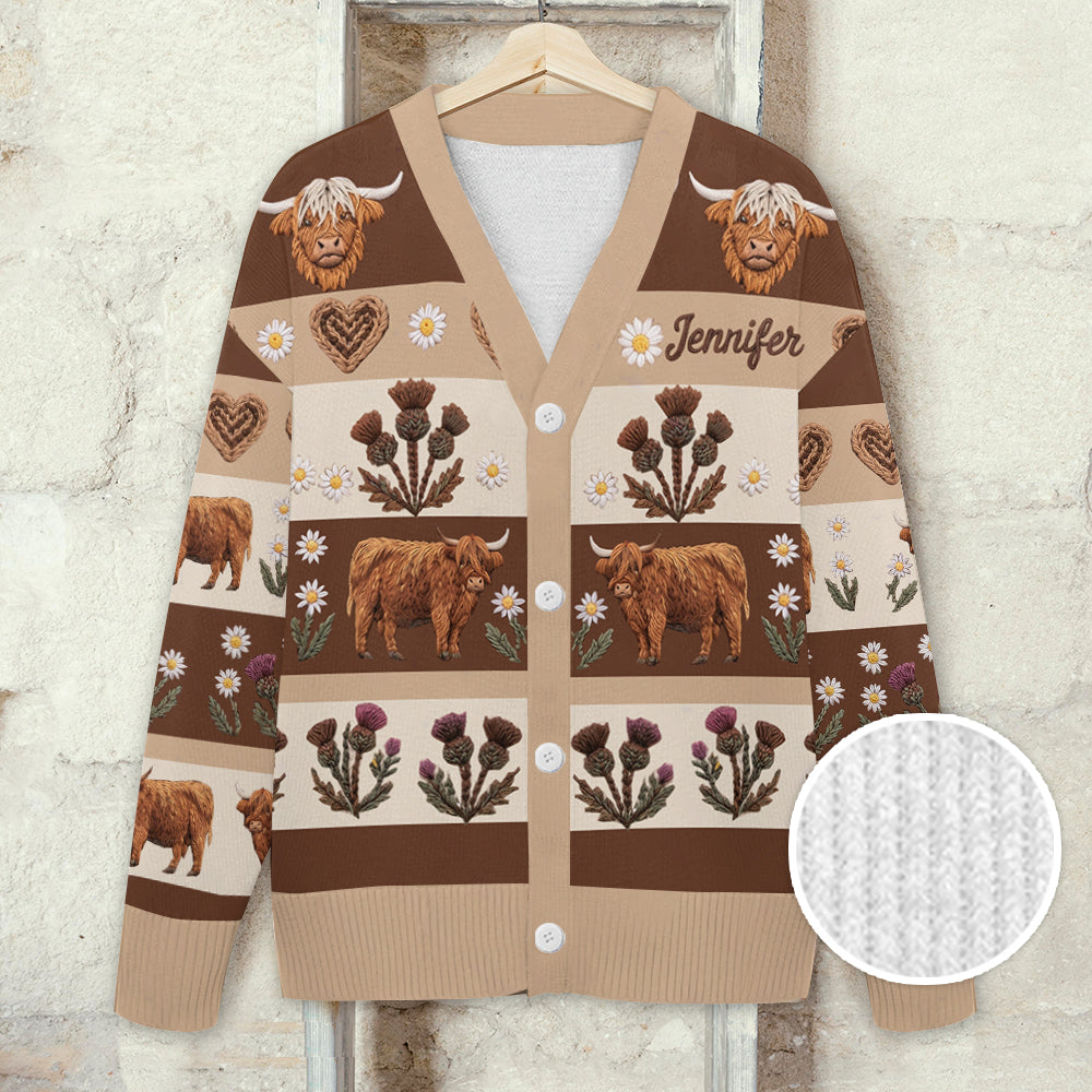 Farm Life - Personalized Highland Cow Cardigan Sweater