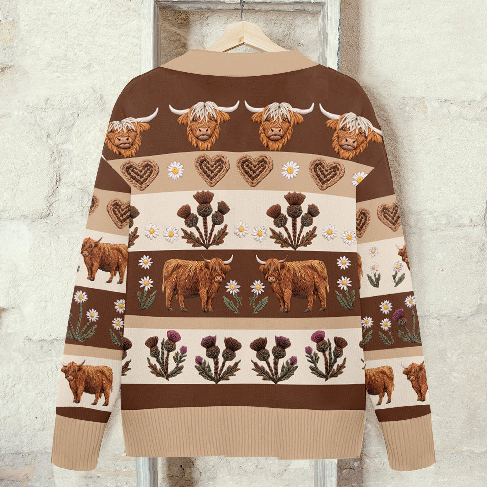 Farm Life - Personalized Highland Cow Cardigan Sweater
