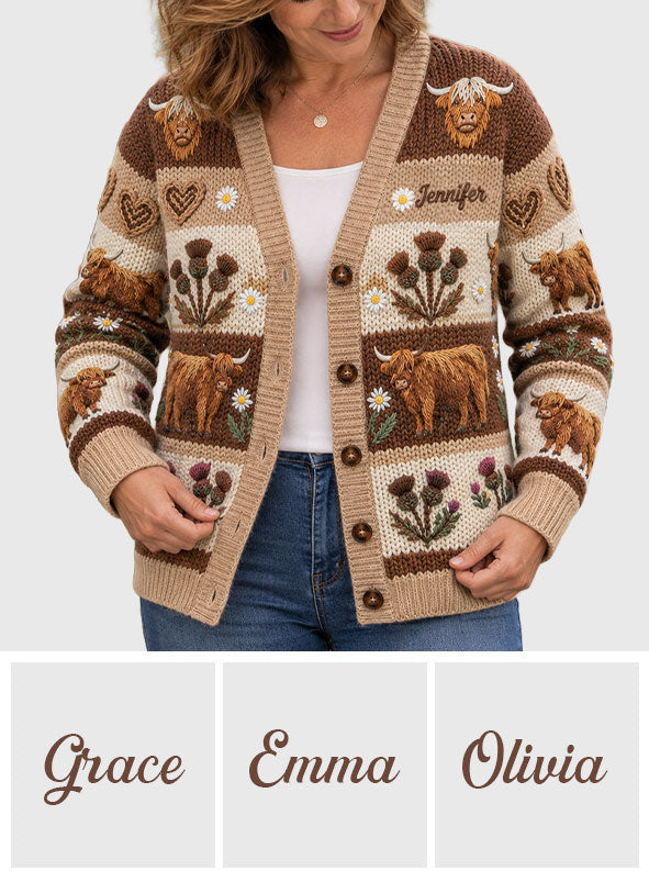 Farm Life - Personalized Highland Cow Cardigan Sweater