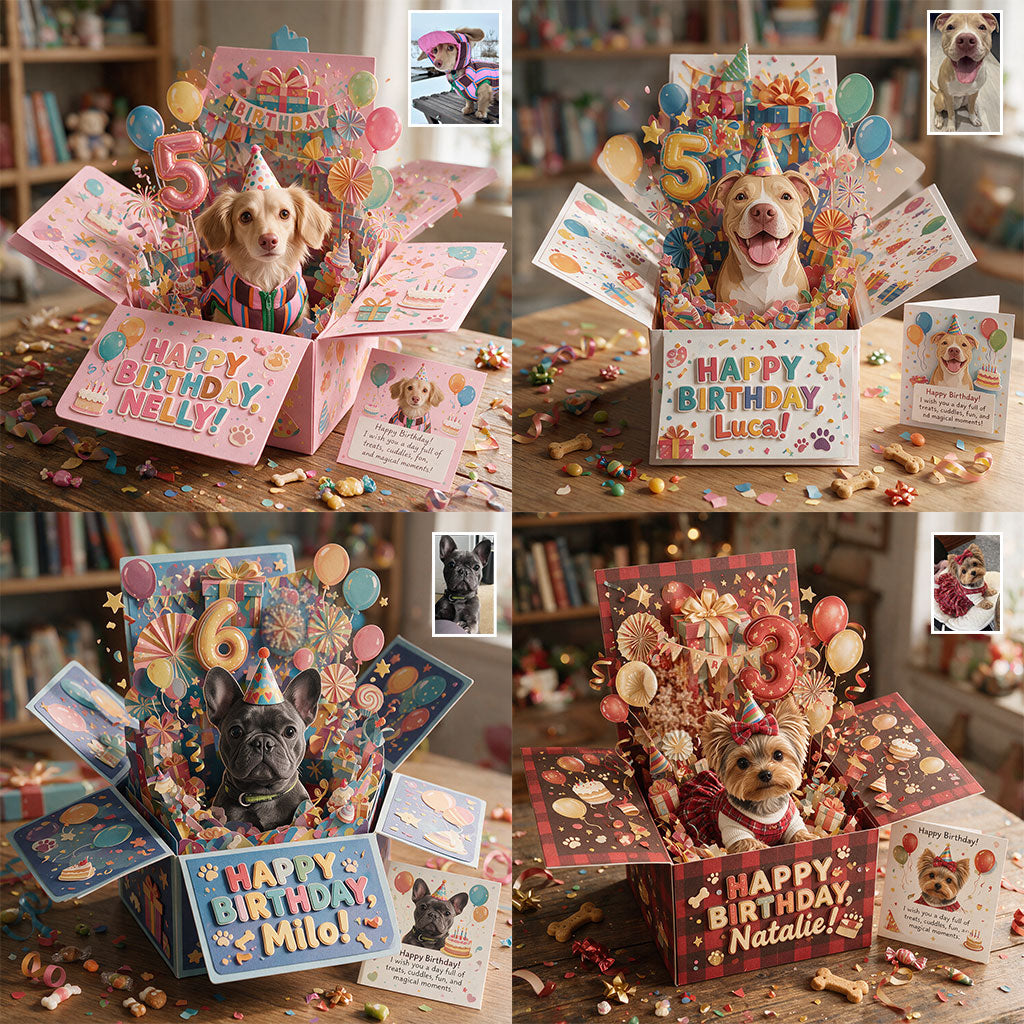 Alles Gute zum Geburtstag - Personalisierte Hund Pop Up Box Karte