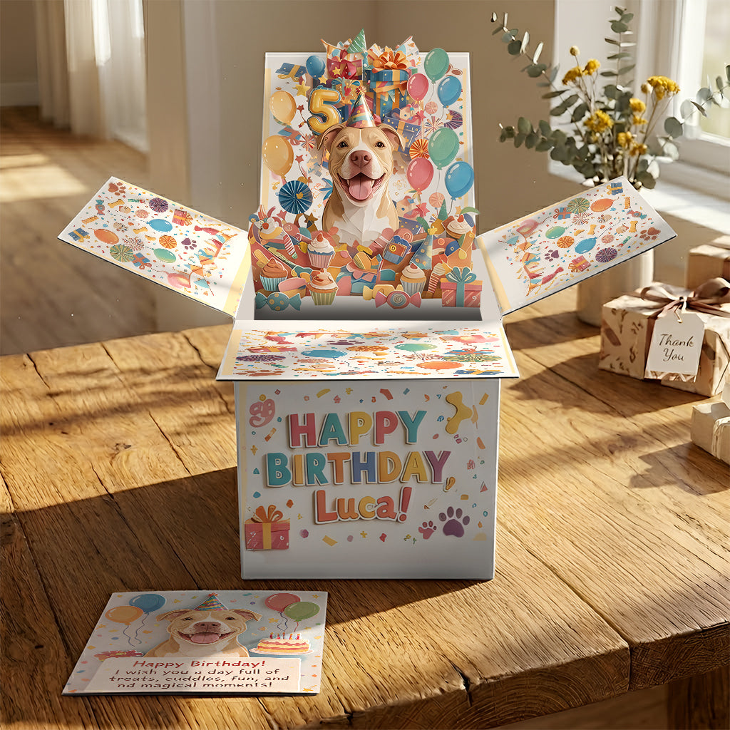 Alles Gute zum Geburtstag - Personalisierte Hund Pop Up Box Karte