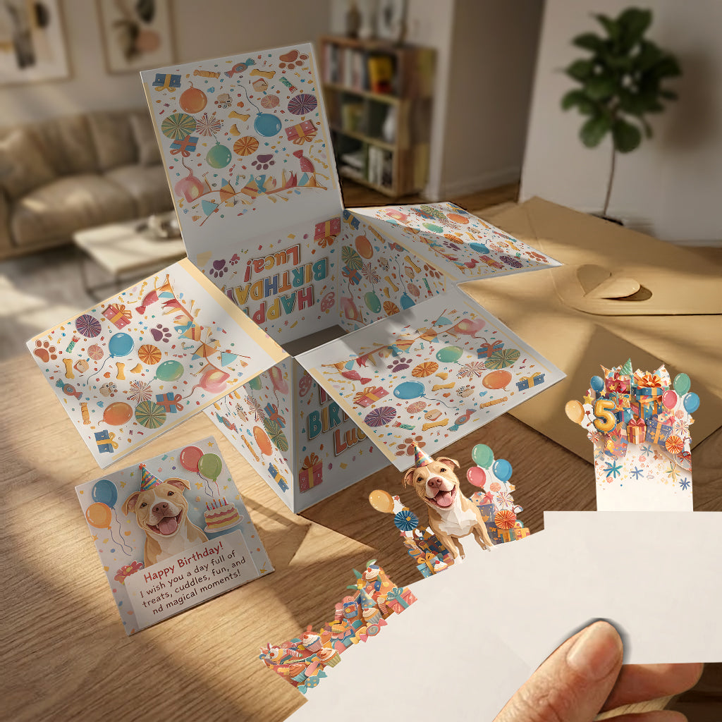 Alles Gute zum Geburtstag - Personalisierte Hund Pop Up Box Karte