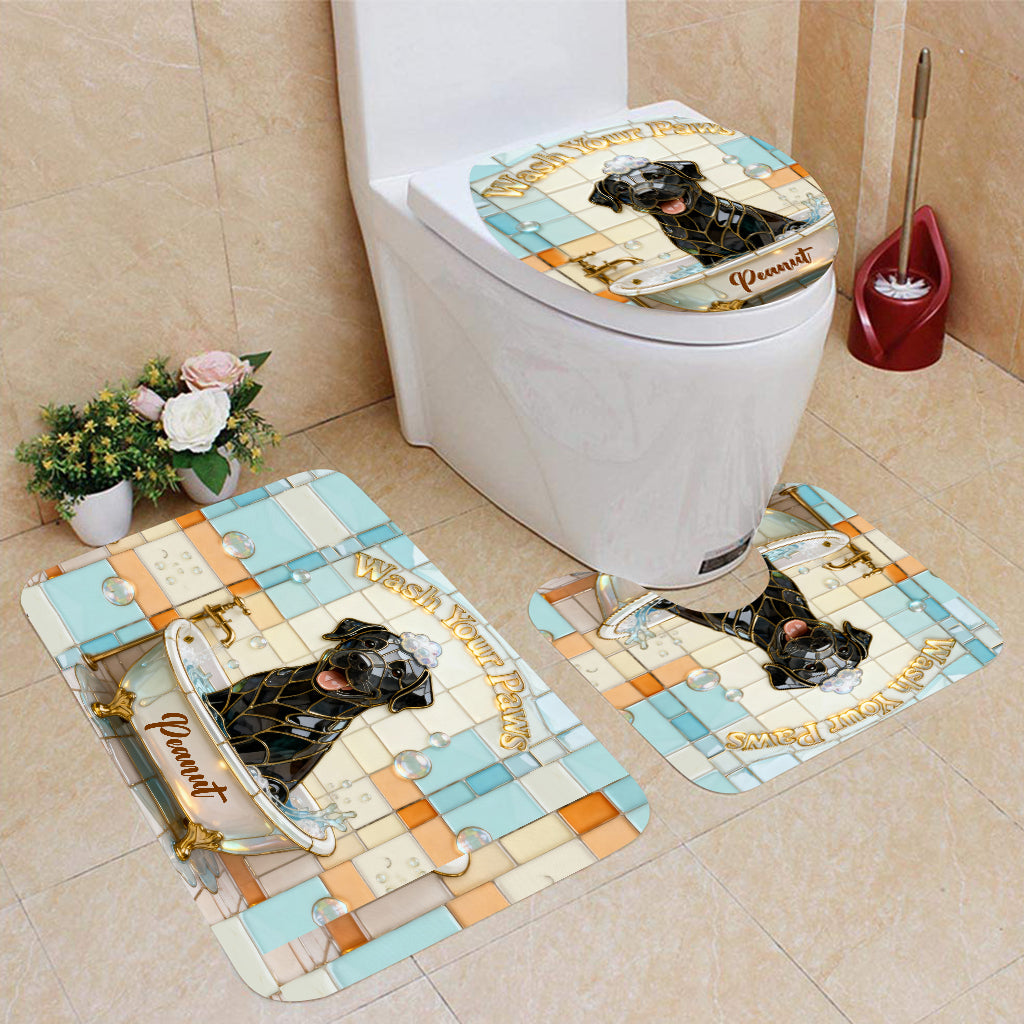 Ensemble rideau et tapis de bain personnalisés pour chien « Lave ta patte »