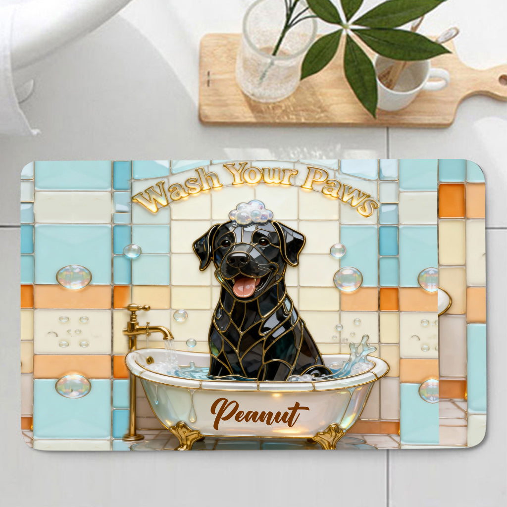 Ensemble rideau et tapis de bain personnalisés pour chien « Lave ta patte »