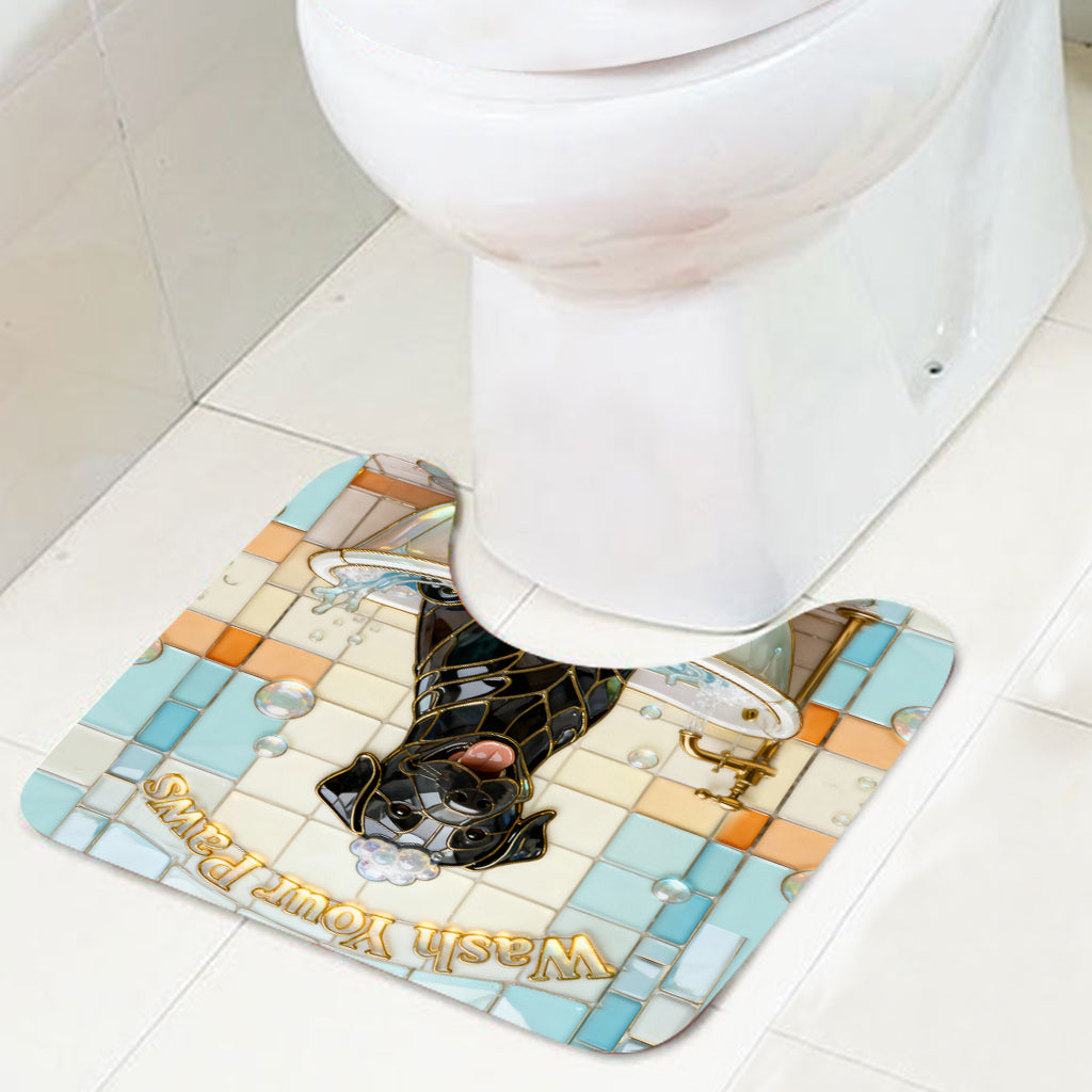 Ensemble rideau et tapis de bain personnalisés pour chien « Lave ta patte »