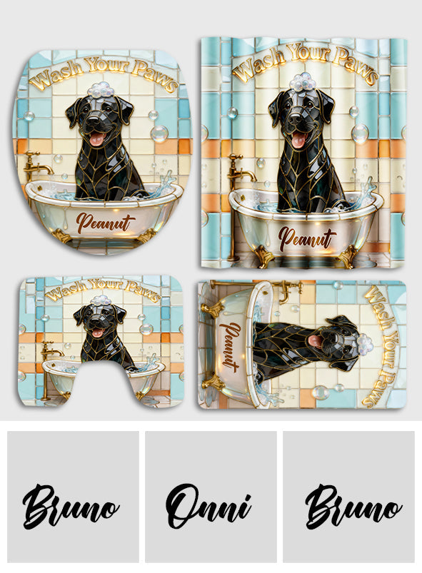 Ensemble rideau et tapis de bain personnalisés pour chien « Lave ta patte »