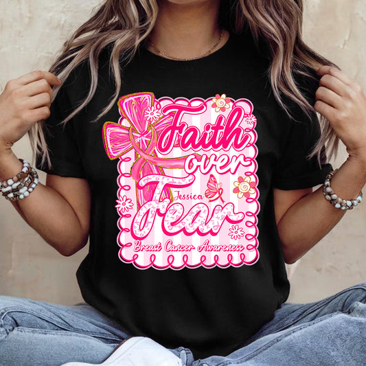 Preppy Brustkrebs: Glaube statt Angst – Personalisiertes T-Shirt und Hoodie zur Sensibilisierung für Brustkrebs