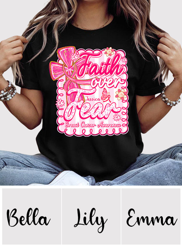 Preppy Brustkrebs: Glaube statt Angst – Personalisiertes T-Shirt und Hoodie zur Sensibilisierung für Brustkrebs